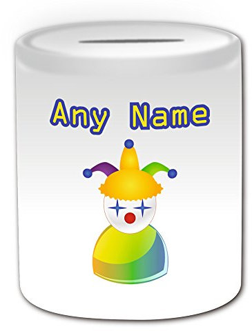 Personalisiertes Geschenk – Clown Spardose (Icon Design Thema, weiß) – alle Nachricht/Name auf Ihre einzigartige