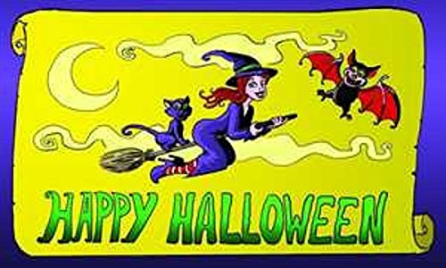 U24 Fahne Flagge Happy Halloween Hexe mit Fledermaus 90 x 150 cm