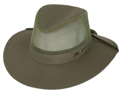 Outback Trading Men's 14726 River Guide II Canvas Breathable Moisture Wicking UPF 50 Outdoor Hat with 4 Mesh Crown, Olive, Large