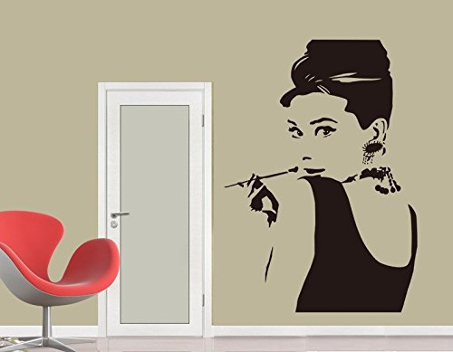 Deco-idea Wandtattoo wandaufkleber wandsticker Photo Porträt Audrey Hepburn wph004(070 schwarz, set1:ca. 20cm x30cm (Hoch))