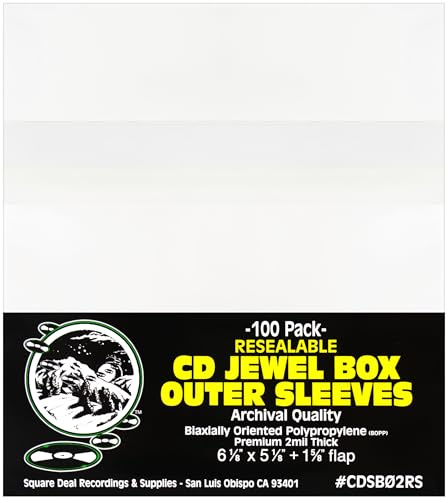 Crystal-Clear Resealable CD Jewel Case Sleeves – 2 mil Archival-Grade Protection with Dust-Proof, Anti-Static and Scratch-Resistant Design for Standard 10.4 mm Cases - 100 Pack