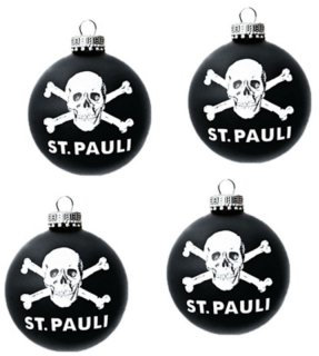 St. Pauli Christbaumkugeln Totenkopf, 4er Set, Schwarz, Glas, Schädel, Modern, Hängend, Halloween, Weihnachten