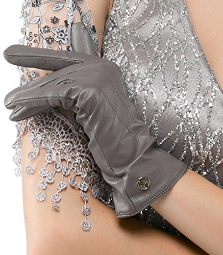 Nappaglo Damen klassische Lederhandschuhe Touchscreen Italienisches Lammfell Winter Warm Reines Kaschmir-Futter Handschuhe (S (Umfang der Handfläche:16.5-17.8cm), Grau(Non-Touchscreen))