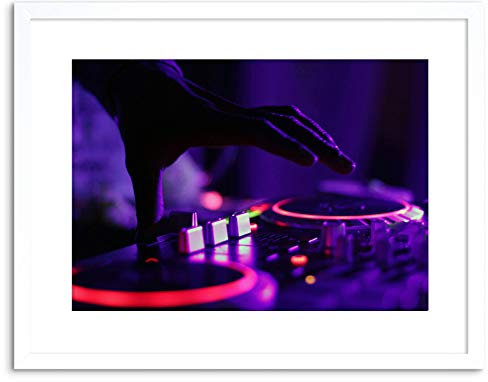 Wee Blue Coo MUSIC PHOTO DJ DECKS NEON TURNTABLE SMALL FRAMED ART PRINT F97X12937