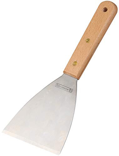 FM Professional 21549 Spatule pour plancha, Grise, Bois de hêtre, Acier Inoxydable, 23,5 cm