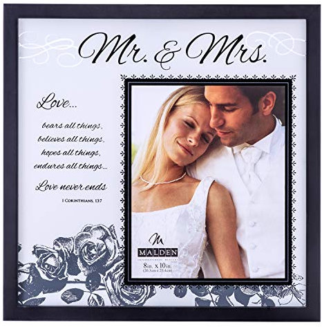 Malden International Designs Hochzeits-Bilderrahmen aus Glas mit Aufschrift Mr and Mrs, 20,3 x 25,4 cm, Schwarz