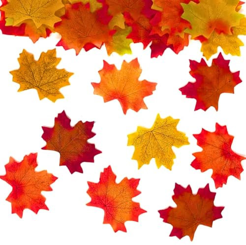 Kids B Crafty 100pcs Autumn Leaves - Mixed Colour Faux Leaves for Fall Decor, Crafts, Card Making, Thanksgiving, and Autumn Theme Rooms