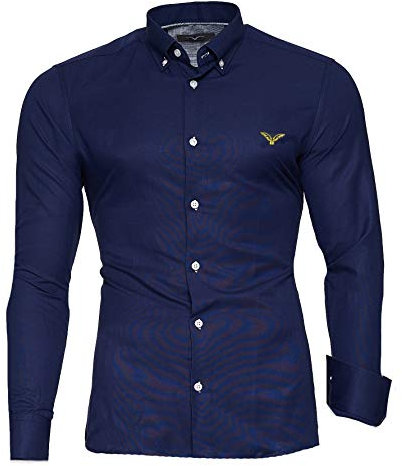 Kayhan - Camicia da uomo a maniche lunghe, tessuto Oxford, Slim-Fit, S-6XL Blu scuro M