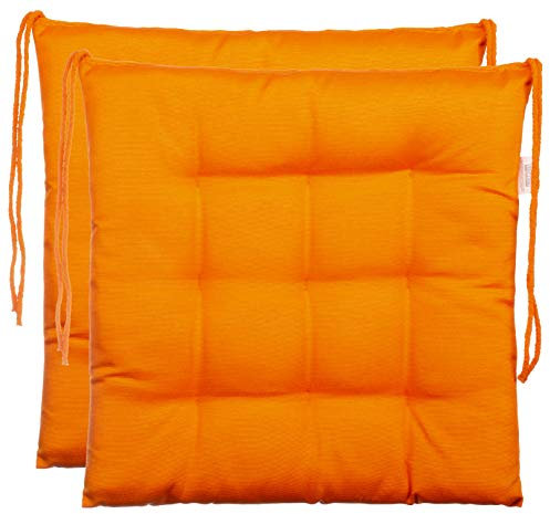 Brandsseller 2er Set Stuhlkissen 40x40x5 cm Sitzkissen Polster Stuhlauflage mit Haltebändern Dekokissen für Indoor Outdoor gesteppt - Orange