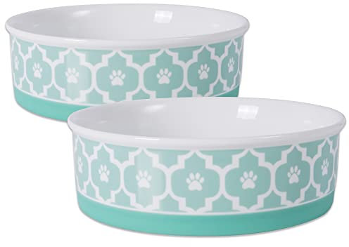 Bone Dry Lattice Collection Pet Bowl & Canister, Large Round - 7.5 x 7.5 x 2.4, Aqua, 2 Piece