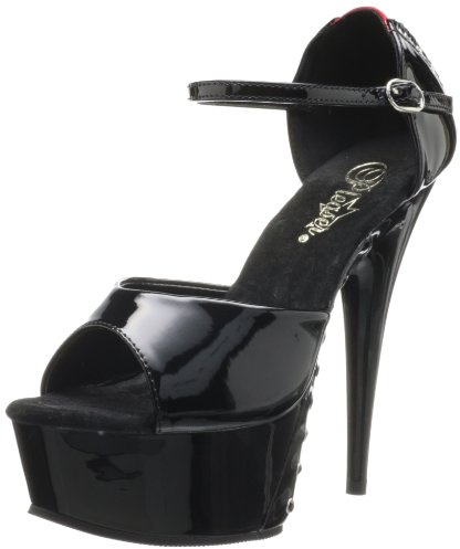 Pleaser DELIGHT-660FH, Damen Knöchelriemchen Sandalen, Schwarz (Blk-Red Pat/Blk), 41 EU (8 DDamen UK)