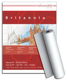 Hahnemühle Britannia Aquarellrolle, raues naturweißes Aquarellpapier, 300 g/m², 1,25 x 10m