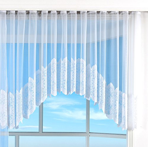Bogenstore Barock Gardine Jacquard, 145x450, Blumenmuster Weiß Kräuselband Universalband Faltenband Store, 13117