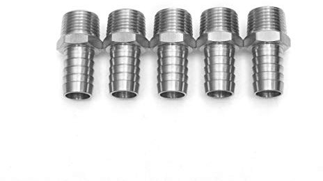 LTWFITTING Barb Fittings Edelstahl 316 Anschluss 5/8 Schlauch x 1/2 Außengewinde NPT(5 Stück)