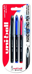 uni-ball 153544277 UB-188-Micro Air Kugelschreiber, Super-Tinte, fälschungssicher, Füllfederspitze, 3 Stück schwarz/blau/rot