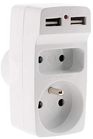 Biplite 6A + 16A avec 2 chargeurs USB -Blanc