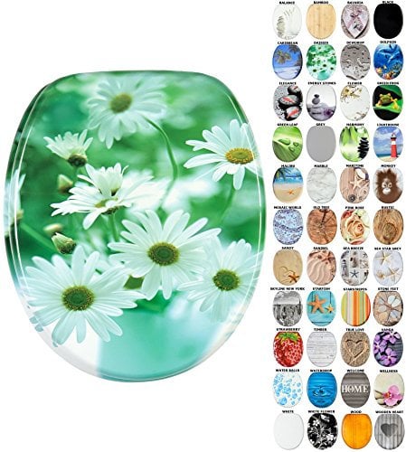Sanilo Soft Close Toilet Seat, Wide Choice of New Toilet Seats, Stable Hinges, Easy to Mount (Daisies)