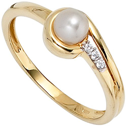 Jobo Damen-Ring aus 8 Karat 333 Gold mit Perle und Zirkonia Größe 60