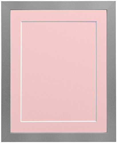 FRAMES BY POST Cadre photo argenté H7 de 25 mm de large avec passe-partout rose et panneau arrière A3 pour photo format A4 (verre plastique)