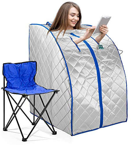 idealsauna Infrarot FAR IR Negative Ionen Tragbare Indoor-Spa-Sauna mit Luftionisierer, Heizfußpolster und Stuhl, 30-Minuten-Timer, groß, Silber