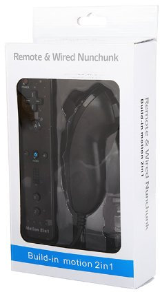 Andoer Wired Nunchuck e regolatore alejado con Motion Plus per Nintendo Wii con custodia in silicone nero