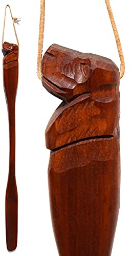 CleanPrince Schuhanzieher Schuhlöffel Holz Hund 70 cm XXL dunkelbraun | massiv Hundekopf Dackel Hundefigur gebeizt ergonomisch handgeschnitzt