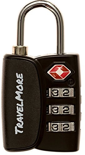 Lucchetto TSA con Indicatore di Apertura per Valigia, Zaino, Borsa da Viaggio, ecc. | Lucchetto da Viaggio con Combinazione a 3 Cifre | Confezione da 1 (Nero)
