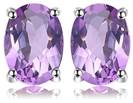 JewelryPalace Ovalschliff 1.4ct Echt Amethyst Solitär Ohrstecker Silber 925 Damen, Lila Stein Schmuck Set, Ohrringe Silber Edelstein Mädchen, Ohrstecker Silber Schmuck Frauen Geschenk