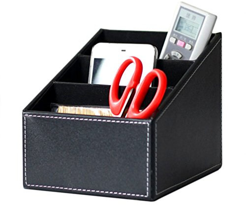 Elegante organizador de escritorio de cuero, caja de almacenamiento de escritorio multifunción para bolígrafo/lápiz, teléfono celular, control remoto negro