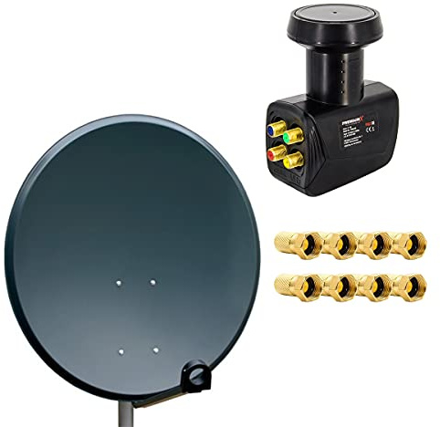 Premium X Satelliten-Komplettanlage 4 Teilnehmer 60cm Satellitenschüssel Aluminium SAT Quad LNB 8X F-Stecker