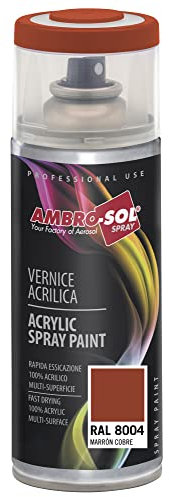 Ambro-Sol V4008004 Vernis peinture Acrylique Multi-Usage, Peinture Brillante pour Intérieur et Extérieur, Adapté a Tous Type de Matériau, Aérosol En Fer-Blanc Recyclable de 400 ml, Marron Cuivre