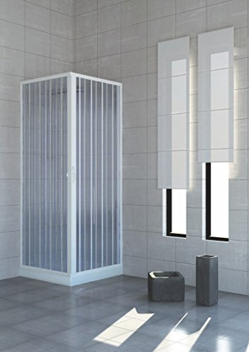 Cabine de douche en PVC avec doubles portes pliantes Ouverture centrale, Dimension 75 x 75 cm, Hauter 185 cm