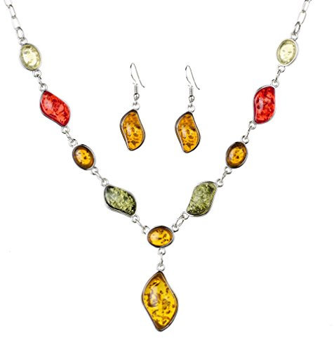 YAZILIND Frauen-Weinlese-Silber überzogene orange Bernstein Hochzeit Schmuck-Sets Kettenhalsketten-Ohrring-Sätze