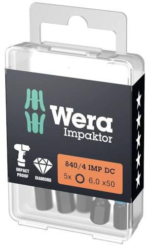 Wera 05057644001 4 x 50 mm Impact 840/4 IMP DC Bits for Hex Socket Screws - Silver