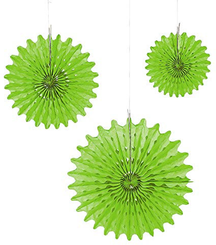 Lime Green Tissue Hanging Fan Assortment - Set of 12 in 3 Sizes - Hanging Party Decor
