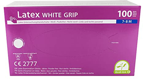Medi-Inn Einmalhandschuhe Latex White Grip Puderfrei Größe: M, Menge: 100 Stück