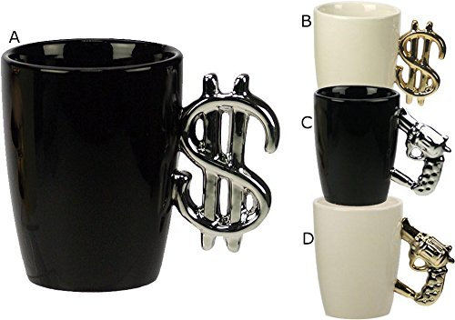 Mug fantaisie Dollar - Blanc avec anse dorée (B)