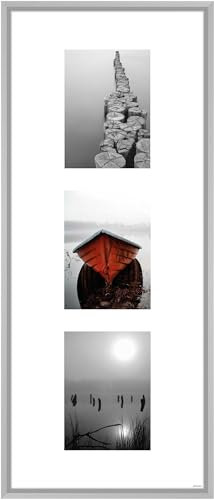 nielsen Collagerahmen mit Passepartout, 30x74 cm - 3x 13x18 cm, Aluminium, Silber matt, Collage mit 3 Bildern zum Aufhängen im Hoch- & Querformat, Echtglas, Gallery Junior