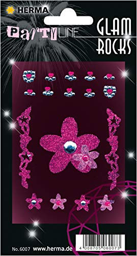HERMA 6007 Schmucksteine Sticker Flowers Set, selbstklebende Strasssteine für Jungen, Mädchen und Bilder, 17 Glitzersteine für Kinder