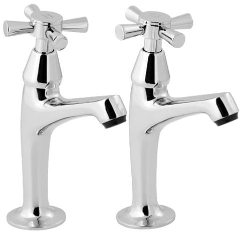 Deva 103 Milan 102 Kitchen Sink Taps with Cross Chrome Finish-Modern Hot & Cold Easy Use Handles Silver-Pair Basin Faucets-12 Year Warranty, Set of 2 Pieces
