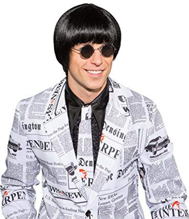 Orlob Perücke Pilzkopf Schwarz, Natürliches Menschliches Haar, Einheitsgröße, WIG
