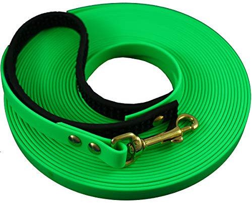 bio-leine Biothane Schleppleine 10 m - 16mm breit I Hundeleine Leine für kleine und große Hunde I mit Handschlaufe - in Neongrün
