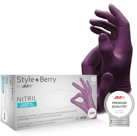 100 gants en nitrile dans violet style Berry de Ampri, non poudrés Taille M