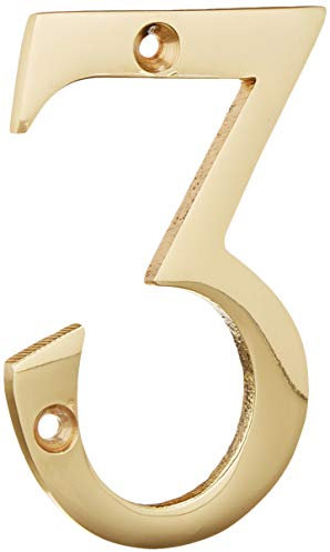 Home System Numero Civico 3, Altezza 8 cm, in Ottone Lucido, No
