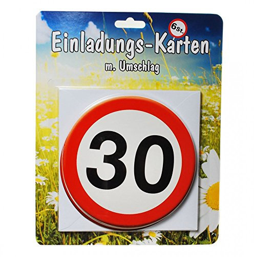 Udo Schmidt GmbH & Co 30. Geburtstag Einladungs-Karten mit Umschlag 6 Stück Weiss-rot 14cm