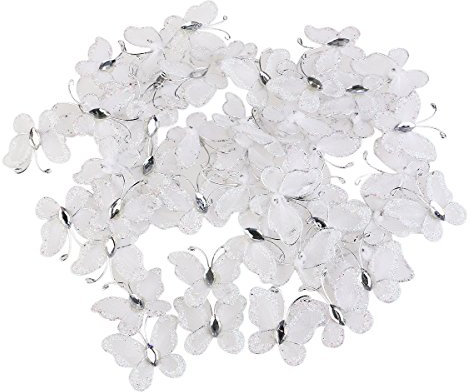 50 Stück Durchsichtiges Schmetterlings-drahtgeflecht Drahtgeflecht Glitzerstein Drahtgeflecht Glitzern Diy Craft Glitter Butterfly Kuchendekorationen Basteln 3d Weiß Künstlich Netz
