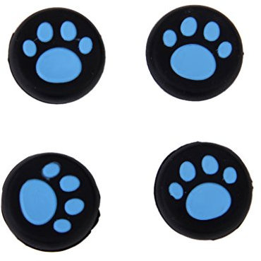 4pz Tappi Joystick Per Sony PS4 PS3 Controller Gommini Con Motivo Zampa Gatto - Blu e Nero