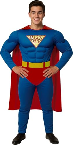 FIESTAS GUIRCA | Muscle Hero Fancy Dress - Cape, Belt and Jumpsuit - Superhero and Villain Costumes for Halloween, Carnival and Fancy Dress Parties - Ideal for Teens and Adults