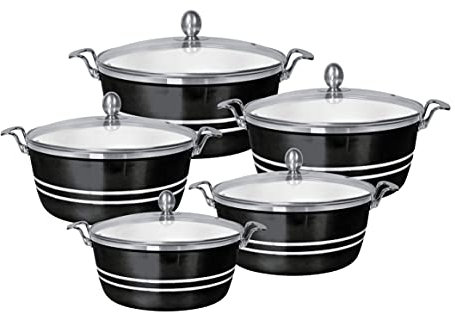 SQ Professional Metallic Aluminium Die-Cast Stockpot Set with Lids 5pc (Onyx)