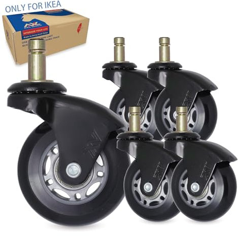 rollen für IKEA Bürostuhl mit PU-Material â€“ sicher für Hartholzböden & kurze Teppiche. Universal einfache Installation, Set mit 5 Stück, Schwarz
